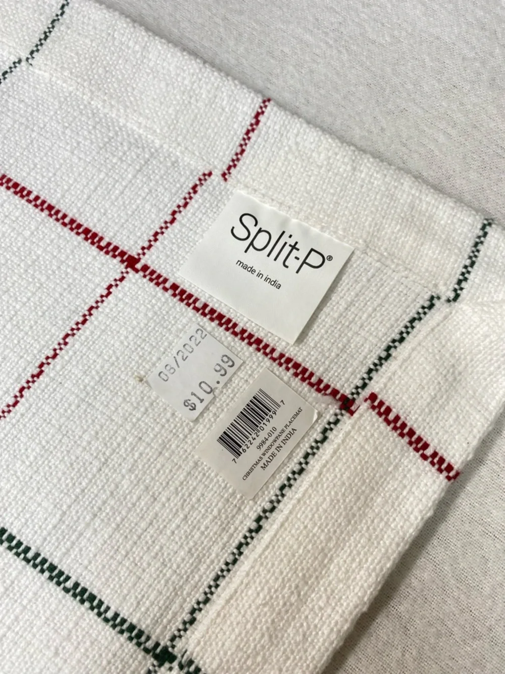 Split P Set of 4 Christmas Windowpane Placemats White Red Green Everyday Holiday
